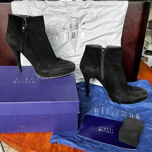 Black Suede Stuart Weitzman Tablet Booties. Size 8US